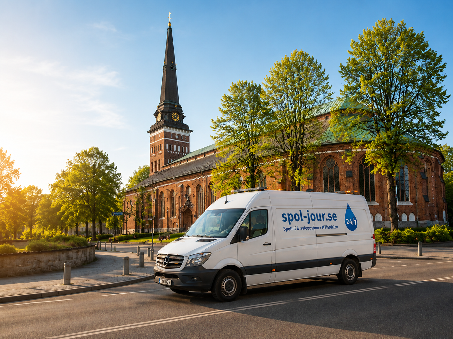 Tekniker utför avloppsspolning med professionell utrustning
